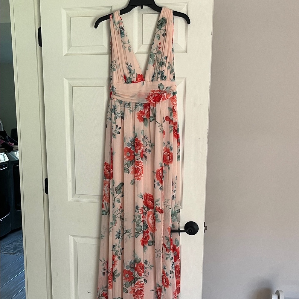 Lulu's Elegant Floral Maxi Dress in Pink and Red